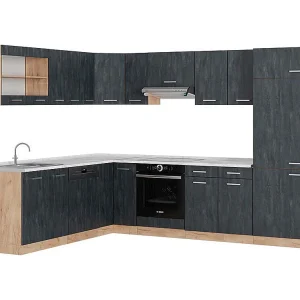 Hoekkeuken zwart beton/goud eiken 287x60x81.6 r-line Hoekkeuken zwart beton/goud eiken 287x60x81.6 r-line