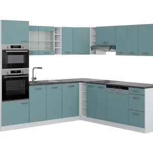 Hoekkeuken blauw-grijs/wit 247x60x81.6 r-line Hoekkeuken blauw-grijs/wit 247x60x81.6 r-line