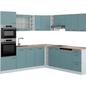 Hoekkeuken blauw-grijs/wit 247x60x81.6 r-line Hoekkeuken blauw-grijs/wit 247x60x81.6 r-line