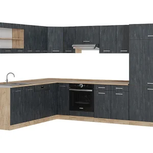 Hoekkeuken zwart beton/goud eiken 287x46x81.6 r-line Hoekkeuken zwart beton/goud eiken 287x46x81.6 r-line