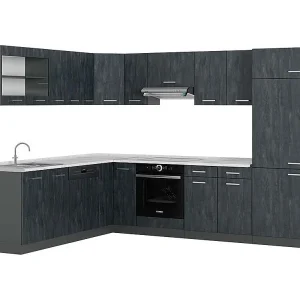 Hoekkeuken zwart beton/antraciet 287x60x81.6 r-line Hoekkeuken zwart beton/antraciet 287x60x81.6 r-line