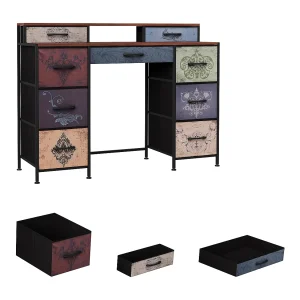 Kaptafel met 9 stoffen lades, Boheemse stijl, kaptafel, slaapkamer, lange ladekast voor in de kast, 121 x 40 x 91,2 cm