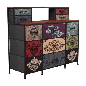 Kaptafel met 13 lades, kast met ledverlichting en USB-poort, ladekast van hout en metaal, 109,2 x 28 x 97,3 cm Kaptafel met 13 lades, kast met ledverlichting en USB-poort, ladekast van hout en metaal, 109,2 x 28 x 97,3 cm