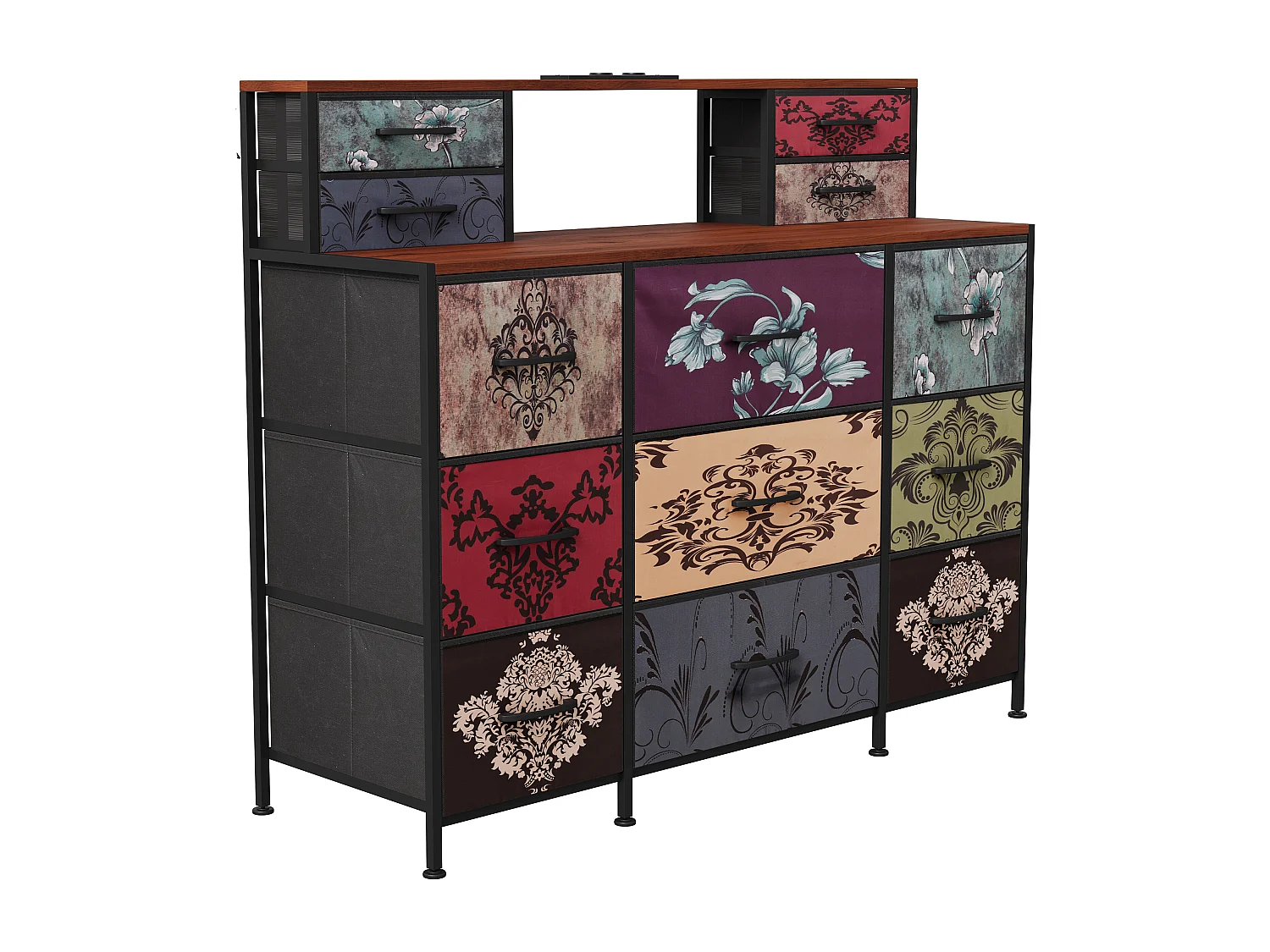 Kaptafel met 13 lades, kast met ledverlichting en USB-poort, ladekast van hout en metaal, 109,2 x 28 x 97,3 cm