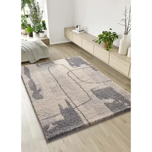 Hoogpolig tapijt – shaggy abstract – zilverkleurig – 160×230 cm – HELIA
