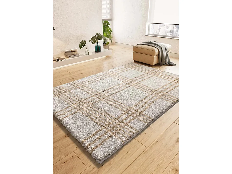 Hoogpolig tapijt - shaggy scandinavisch - beige - 60x120 cm - HELIA