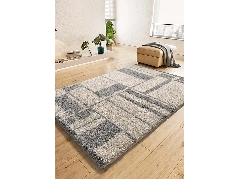 Hoogpolig tapijt - shaggy geometrisch - zilverkleurig - 133x190 cm - HELIA