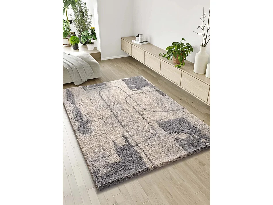 Hoogpolig tapijt - shaggy abstract - zilverkleurig - 80x150 cm - HELIA