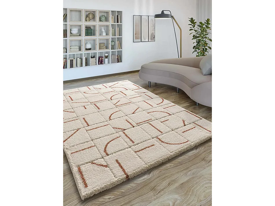 Hoogpolig tapijt - shaggy geometrisch - wit - 133x190 cm - BRENDA