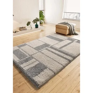 Hoogpolig tapijt – shaggy geometrisch – zilverkleurig – 80×150 cm – HELIA Hoogpolig tapijt – shaggy geometrisch – zilverkleurig – 80×150 cm – HELIA