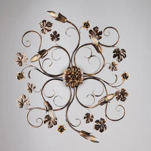 Iris Plafonnier en fer laqué marron décor or antique 6 lumières d.79 X 67 BL169-PL6-BR Iris Plafonnier en fer laqué marron décor or antique 6 lumières d.79 X 67 BL169-PL6-BR