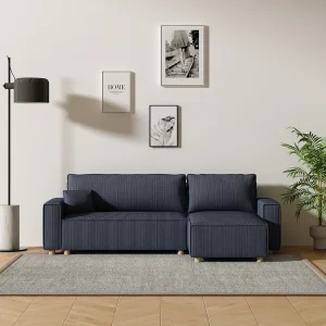 Hoekslaapbank van Ribfluweel Blauw COSY 4-Zits Hoekslaapbank van Ribfluweel Blauw COSY 4-Zits