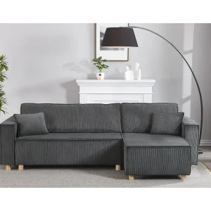 Hoekslaapbank 4-zits Ribstof Grijs COSY – Elegant en Veelzijdig Design