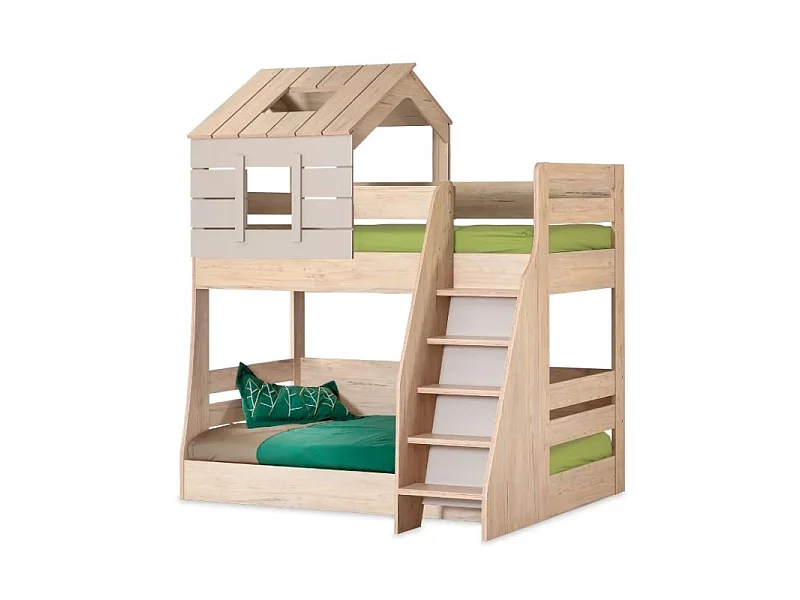 Huisjesstapelbed met trap rechts spaanplaat grijs 90/100x200cm