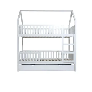 Huisjesstapelbed + hefbaar onderschuifbed hout wit 90×190/90x190cm