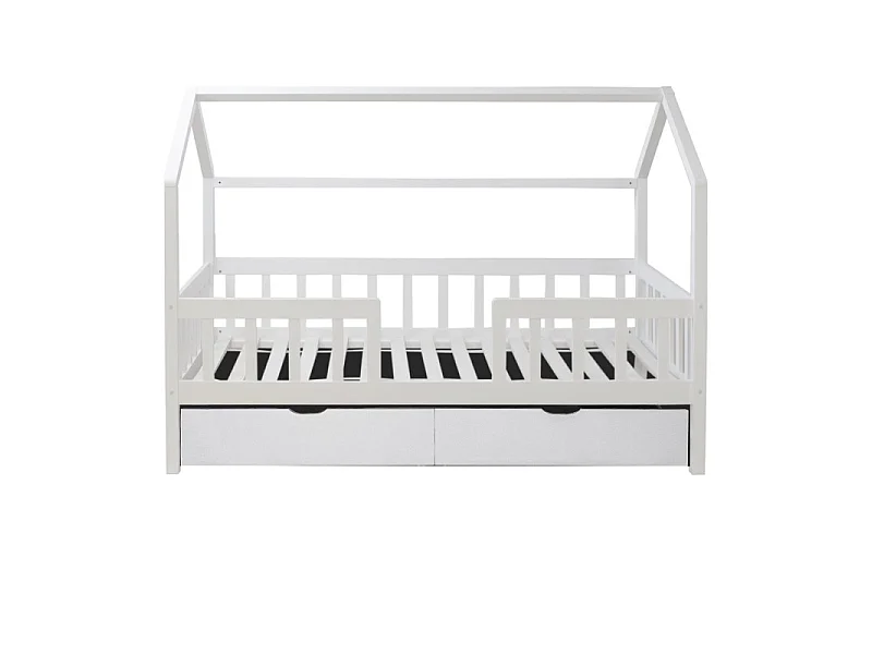 Huisbed met bedhekje + 2 lades hout wit 90x190 cm
