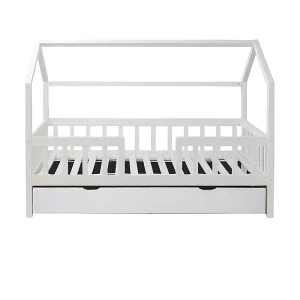Huisbed met bedhekje + uitschuifbed hout wit 90×190 cm Huisbed met bedhekje + uitschuifbed hout wit 90×190 cm