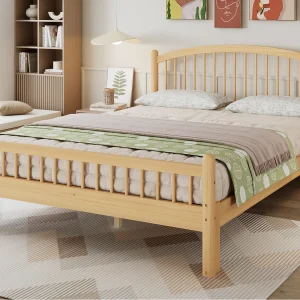 Houten eenpersoonsbed 140×200 cm – hoofdbord met klassieke strepen – met lattenbodem – Naturel Houten eenpersoonsbed 140×200 cm – hoofdbord met klassieke strepen – met lattenbodem – Naturel