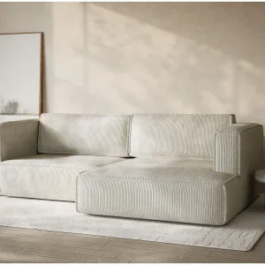 Hoekslaapbank met hoek rechts in veloursstof creme VELTO