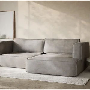 Hoekslaapbank met hoek rechts in chenille stof beige grijs VELTO