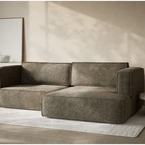 Hoekslaapbank met hoek rechts in chenille stof bruin VELTO Hoekslaapbank met hoek rechts in chenille stof bruin VELTO