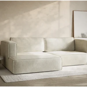 Hoekslaapbank met hoek links in chenille stof creme VELTO