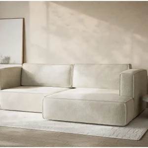 Hoekslaapbank met hoek rechts in chenille stof creme VELTO Hoekslaapbank met hoek rechts in chenille stof creme VELTO