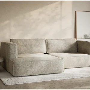 Hoekslaapbank met hoek links in chenille stof beige VELTO
