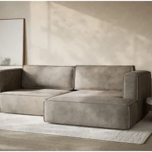 Hoekslaapbank met hoek rechts in chenille stof taupe VELTO