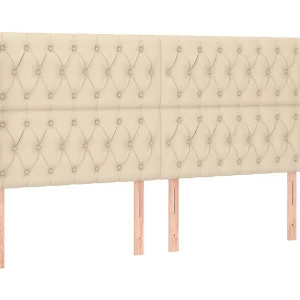 Hoofdbord met randen 203x16x118/128 cm stof crèmekleurig Hoofdbord met randen 203x16x118/128 cm stof crèmekleurig