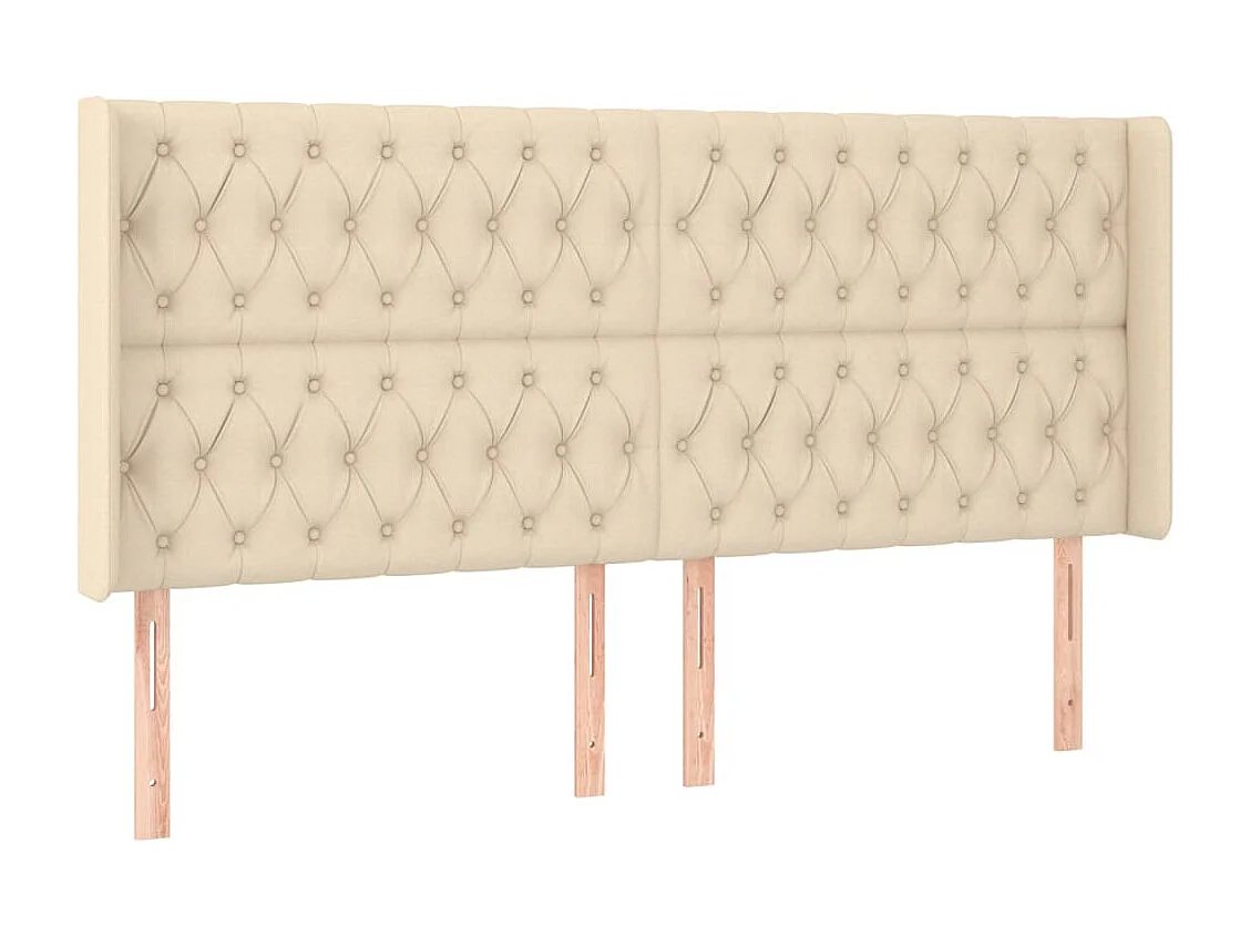 Hoofdbord met randen 203x16x118/128 cm stof crèmekleurig