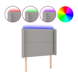 Hoofdbord LED 93x16x118/128 cm stof lichtgrijs