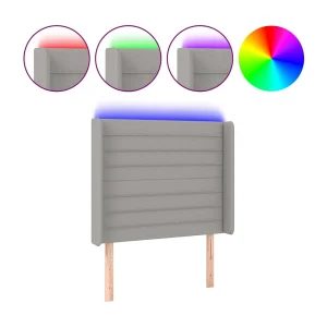 Hoofdbord LED 93x16x118/128 cm stof lichtgrijs