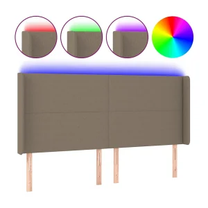 Hoofdbord LED 203x16x118/128 cm stof taupe