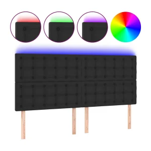 Hoofdbord LED 180x5x118/128 cm kunstleer zwart
