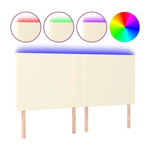 Hoofdbord LED 180x5x118/128 cm kunstleer crèmekleurig