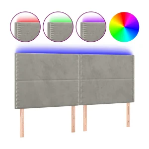 Hoofdbord LED 200x5x118/128 cm fluweel lichtgrijs