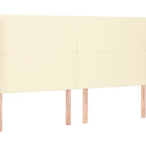 Hoofdbord met randen 183x16x118/128 cm kunstleer crèmekleurig