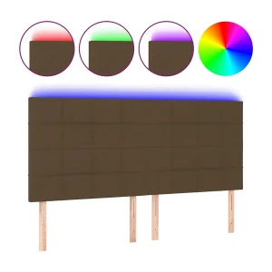 Hoofdbord LED 200x5x118/128 cm stof donkerbruin