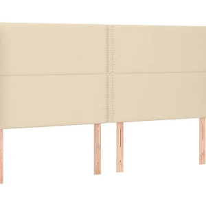 Hoofdbord met randen 183x16x118/128 cm stof crèmekleurig