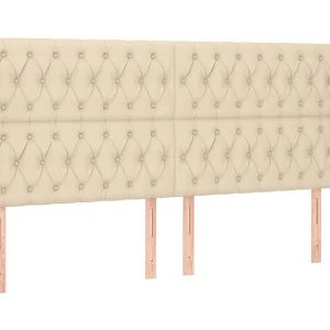 Hoofdbord met randen 203x23x118/128 cm stof crèmekleurig