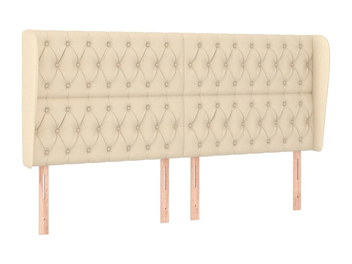 Hoofdbord met randen 203x23x118/128 cm stof crèmekleurig