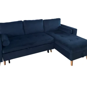 JAMES 3 zits hoekbank in blauw fluweel JAMES 3 zits hoekbank in blauw fluweel