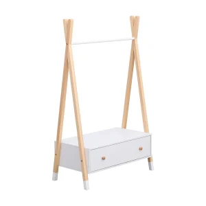 Houten en witte kinderkledingkast met lade LOU Houten en witte kinderkledingkast met lade LOU