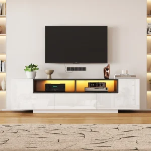 Hogglans TV-meubel 180×40×48 cm – met LED-verlichting – 1 la en 2 deuren – voor 75 inch televisies – wit Hogglans TV-meubel 180×40×48 cm – met LED-verlichting – 1 la en 2 deuren – voor 75 inch televisies – wit