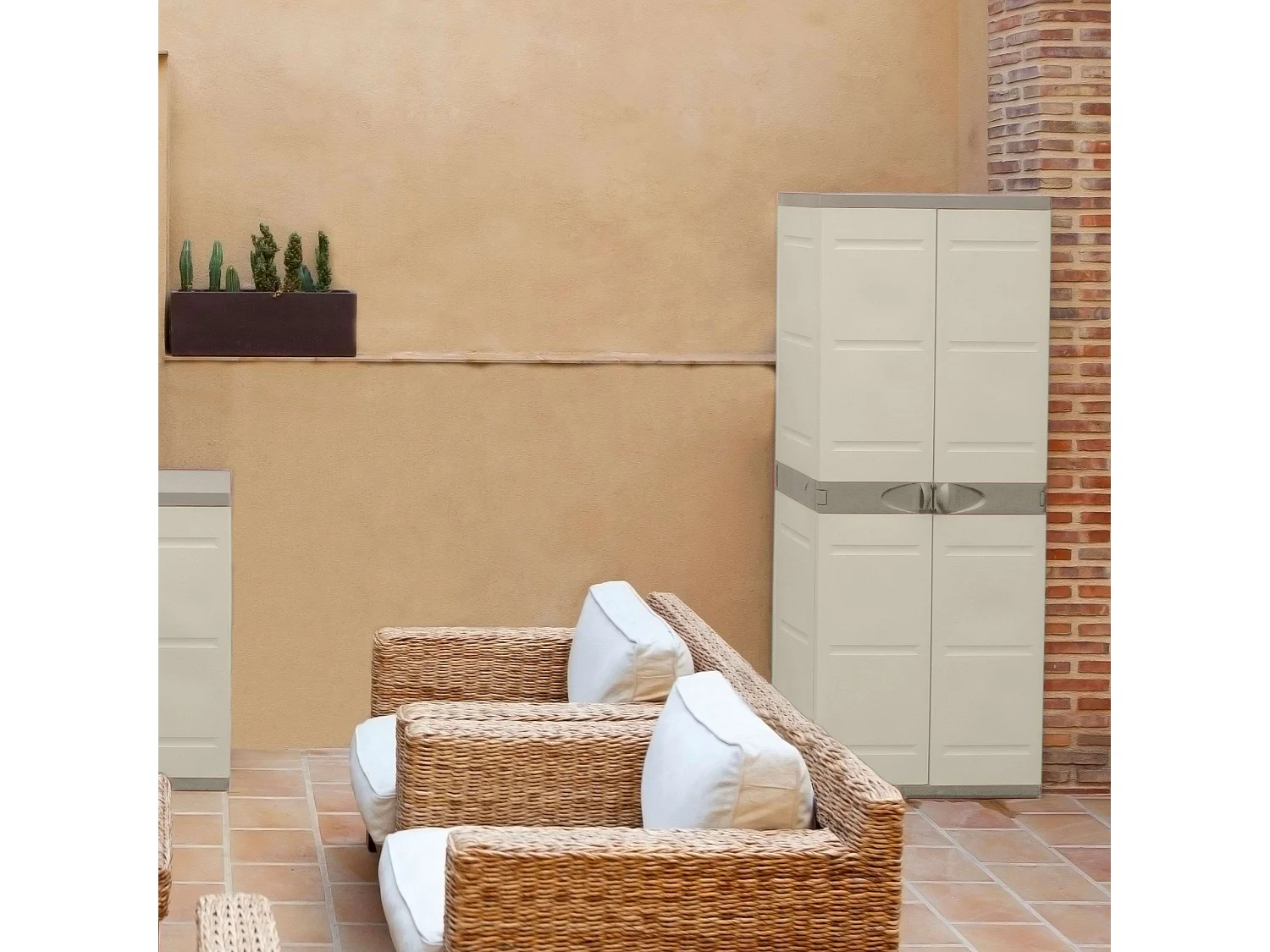 Hoge Opbergkast van Kunststof TITANIUM PLASTIKEN 2 Deuren Beige en Taupe 176x70x45cm