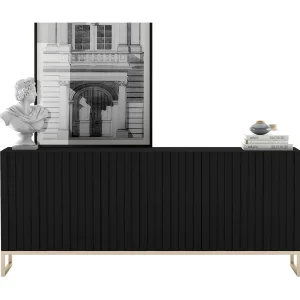 Kast met 3 deuren – Mat zwart lichaam, geribbelde fronten Mat zwart – 168 cm, metalen frame