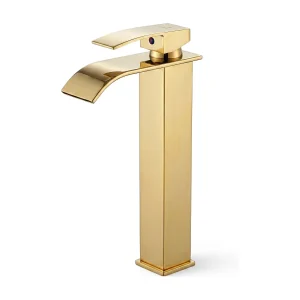 Hoge wastafelkraan waterval goud opzetwastafel badkamerkraan EVIO