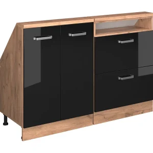 Kastenset voor schuine wand eiken hoogglans zwart/goud 120x46x81.6 rion