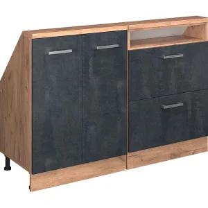 Kastenset voor schuine wand zwart beton/goud eiken 120x46x81.6 rion
